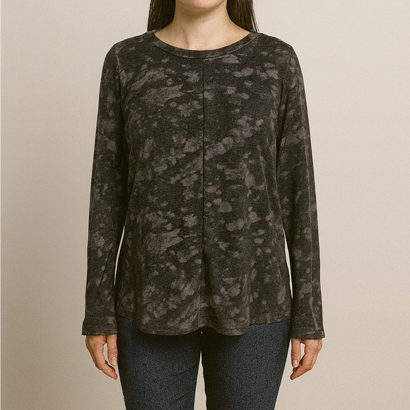 Old Navy Active Size Medium Black and Grey Tie-Dye Long-Sleeve Top - Picture 1 of 5